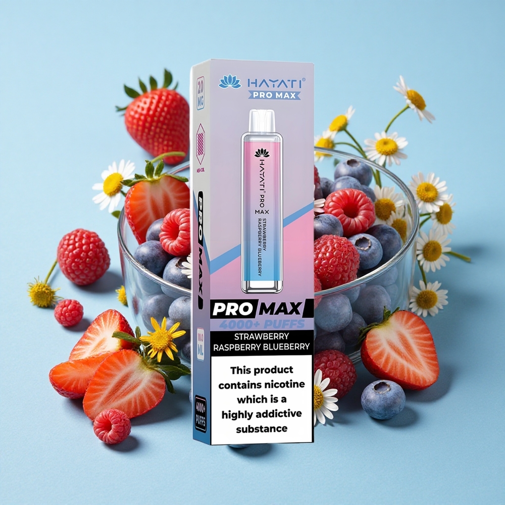 Hayati Pro Max 4000 Pufuri Disposable Vape Căpșună Zmeură Afine Romania vape wholesale Reîncărcabil LED