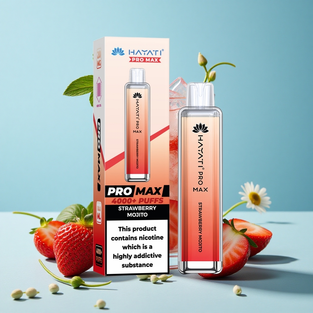 Hayati Pro Max 4000 Pufuri Disposable Vape Mojito de Căpșuni Romania vape wholesale LED luminos