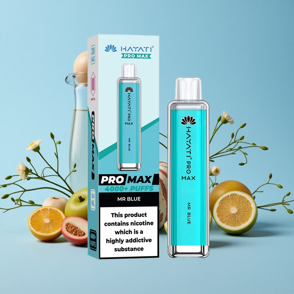 Hayati Pro Max 4000 Pufuri Disposable Vape Mr Albastru Romania vape wholesale cu 1400mAh baterie și LED