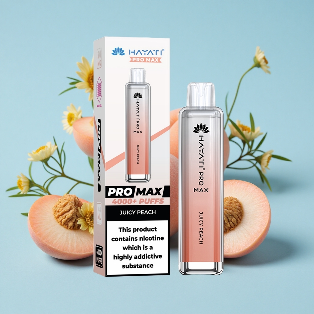 Hayati Pro Max 4000 Pufuri Disposable Vape Piersică Zemoasă cu LED la bază și baterie reîncărcabilă Romania vape wholesale