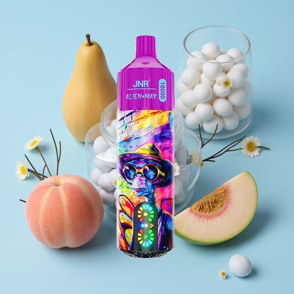 JNR Alien Max 18000 Pufuri Bomboană de piersică și afine Romania vape wholesale cu Afișaj LED Smart și Dual Mesh Coil