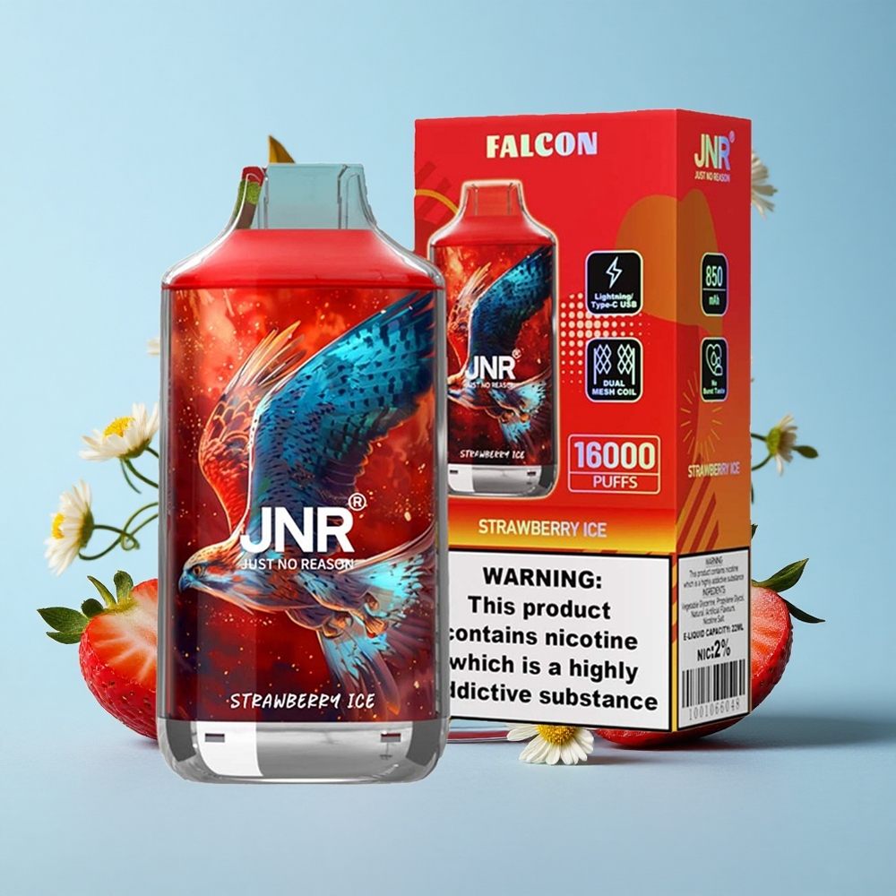 JNR Falcon 16000 Pufuri Capsuni Gheață Romania vape wholesale cu Baterie 850 mAh și E-lichid 22ml
