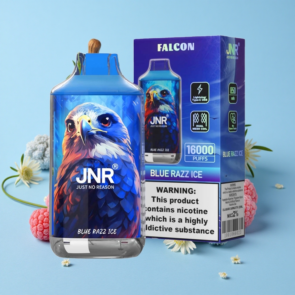 JNR Falcon 16000 Pufuri Disposable Vape Zmeura Albastră Gheață Romania vape wholesale 22ml Dual Mesh Coil