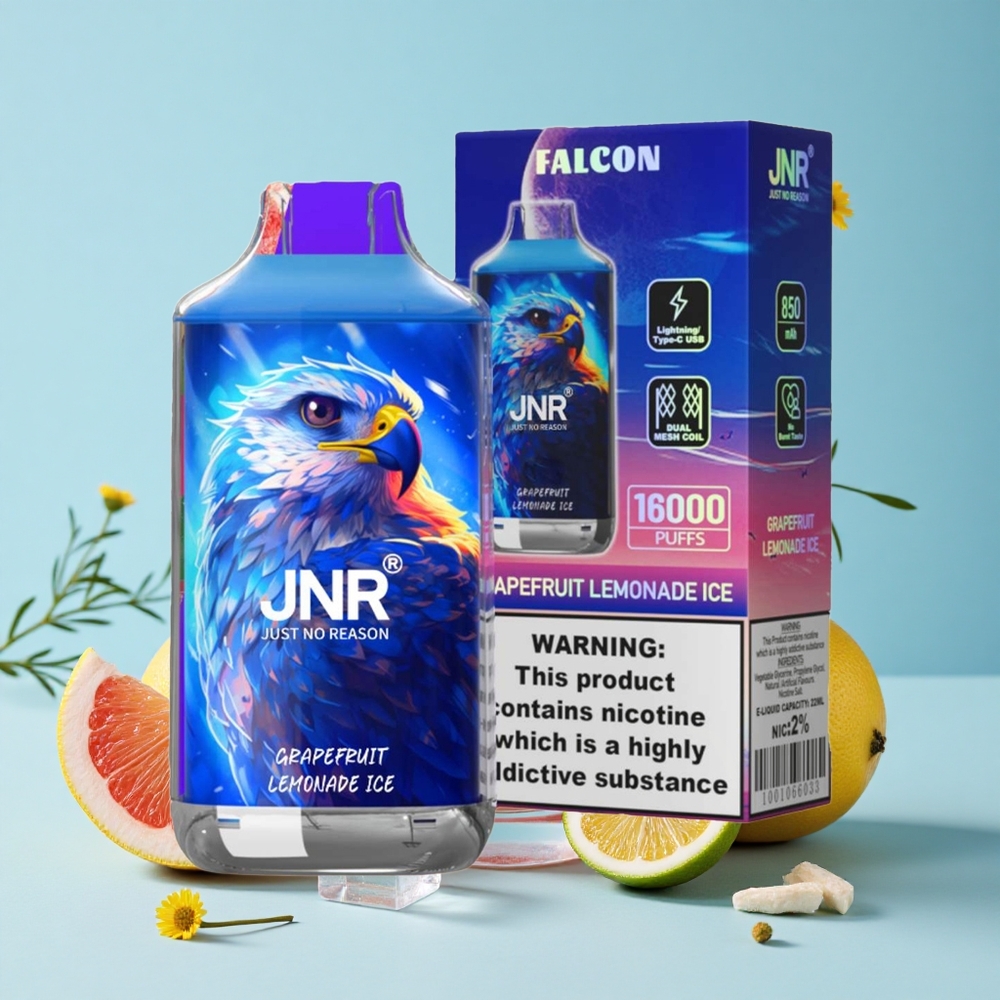 JNR Falcon 16000 Pufuri Grepfrut Limonadă Gheață Romania vape wholesale cu 22ml lichid și Dual Mesh Coil