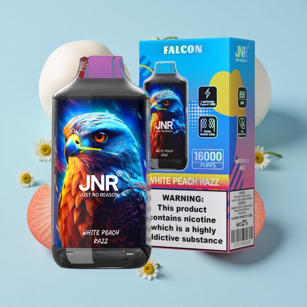JNR Falcon 16000 Pufuri piersică albă și zmeură Romania vape wholesale cu Baterie 850 mAh și Tip C  Lightning