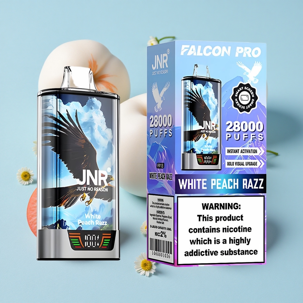JNR Falcon Pro 28000 Pufuri piersică albă și zmeură Romania vape wholesale 30ml Capacidate Pre-Umplută Dual Mesh Coil