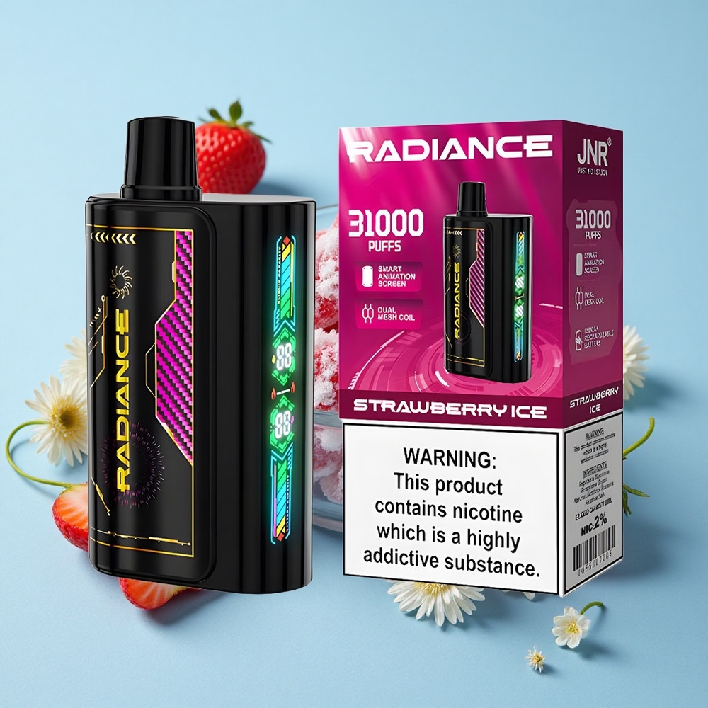JNR Radiance 31000 Pufuri Capsa Dispozabila Capsuni Gheata Romania vape wholesale Ecran Animatie Smart Dual Mesh Coil