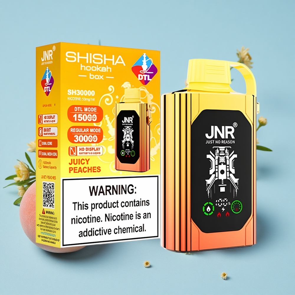 JNR Shisha Hookah Box 20500 Pufuri Disposable Vape Piersici Juicy Romania vape wholesale Afișaj HD Dual Mesh Coil